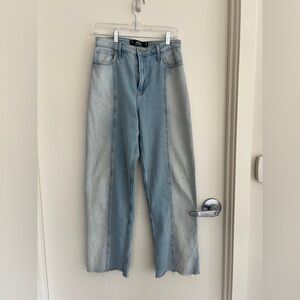 Hollister Dad Jeans Womens Blue Font Seam Ultra High Rise Raw Hem